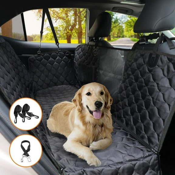 Waterproof Dog Hammock Car Seat Cover with Mesh Window, Scratchproof Nonslip Pet Back Seat Protector, Universal Fit for Cars, SUVs, Trucks & Jeeps, Black