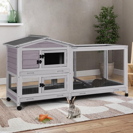 Senfot Wood and Metal Small Animal Cage- Indoor Rabbit Hutch Chicken Coop with Pull Out Waste Tray- Spacious Running Space for Bunny Poultry