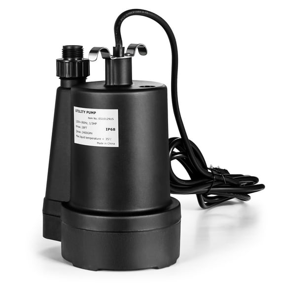 Costway Submersible Utility Pump 1/3HP 2400GPH Portable Electric Water Pump 10 FT Cord