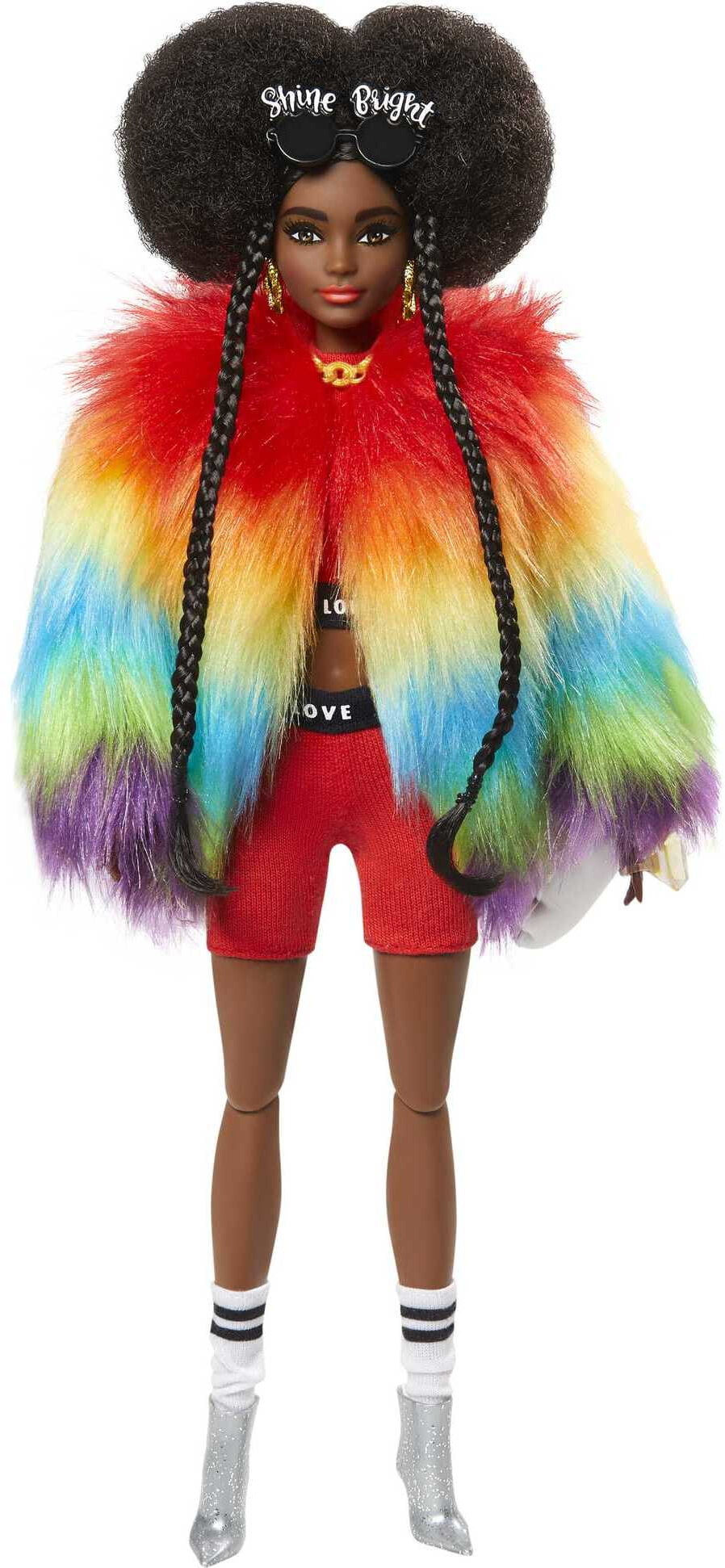 Barbie Extra Doll in Rainbow Coat with Pet Dog 