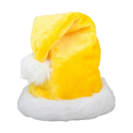 Christmas Yellow Plush Faux Fur Trim Santa Hat Costume Accessory