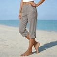 thumbnail image 6 of Cotton Linen Capri Pants for Women Cotton Linen Elastic Waisted Button Capris Elastic Waist Capris Light Weight Summer Casual, 6 of 7