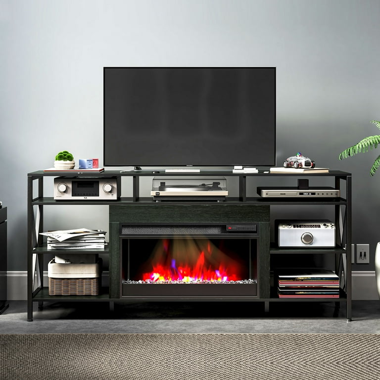 TC-HOMENY Electric Fireplace LED TV Stand, Space Heater for Indoor Entertainment,  Center Storage Cabinet for TV Up to 70, with LED Strip Lights, Fit Meeting  Room, with Remote Control, Black - Walmart.com