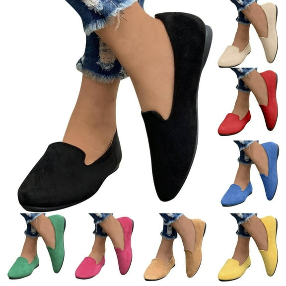 Miluxas Women's Round Toe Flats Comfortable Ballet Flat Shoes for Women Dressy Slip-ons Loafers Shoes Yellow 9.5(43)