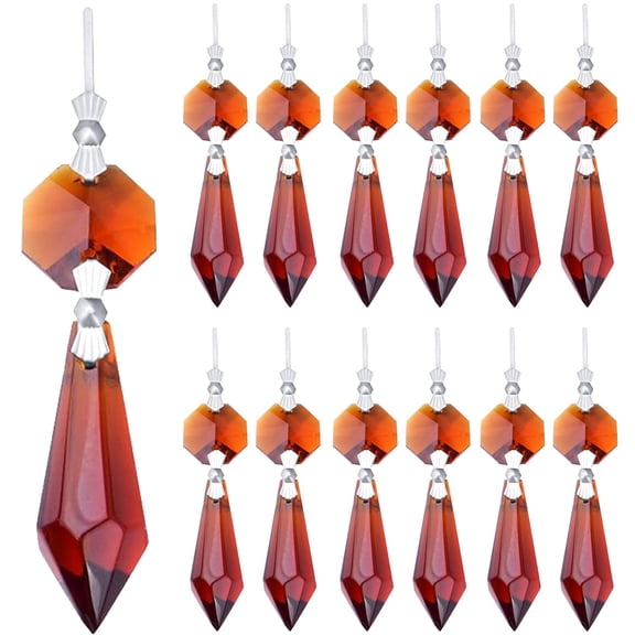 20pcs  Amber,Crystal Icicle Prisms Chandelier Replacement Drop Pendants Octagon Crystal Glass  for Wedding Christmas Curtain Lamp Decoration, 35 mm