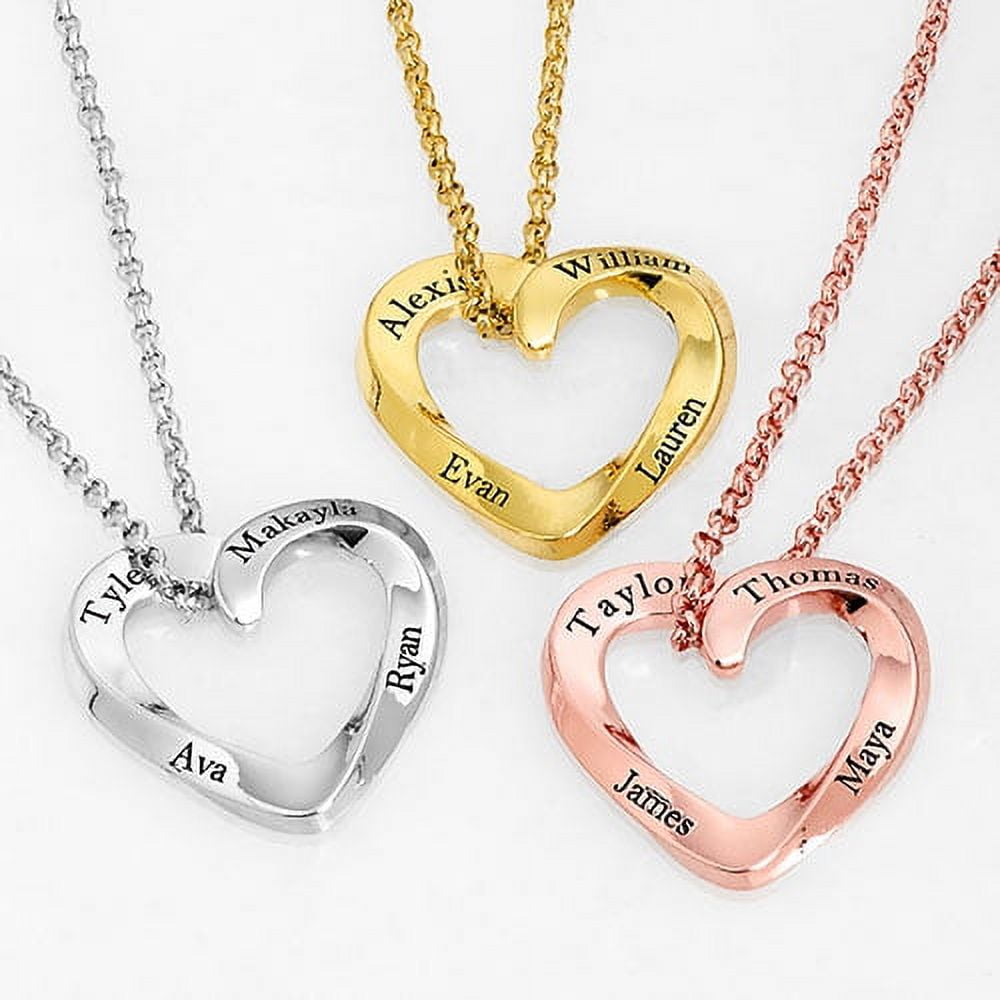 Personalized Planet Women's Engraved Family Name Twisted Heart Necklace