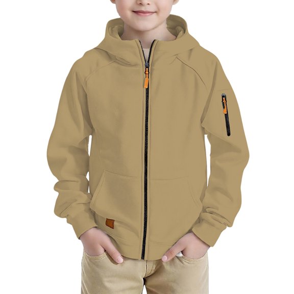 HBGVBA Full Zip Hoodie for Teen Boys,Solid Color Hooded Sweatshirt Long Sleeve Functional Side Pockets Warm Casual Outer Top Fall Winter Youth Kids