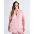thumbnail image 2 of Joyspun Women’s Dreamy Soft Collection Notch Collar Knit Top and Boxer Shorts Pajama Set, Sizes XS-3X, 2 of 5