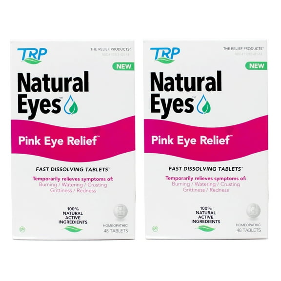 2 Pack - Natural Eyes Pink Eye Relief Fast Dissolving Tablets, Temporarily Relieves Symptoms of: Burning, Watering, Crusting Grittiness, Redness, 48 Count