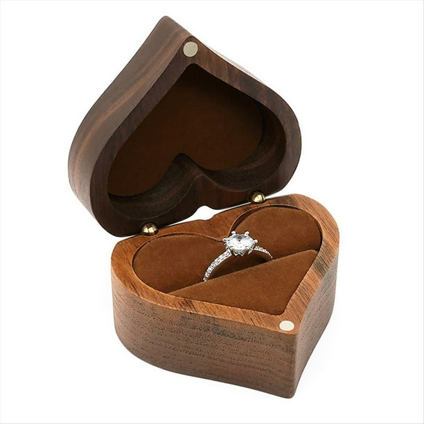 Caja de Anillo en Forma de Corazón Caja de Joyería de Anillo de Madera Soporte de Anillo de Boda Romántico Caja de Anillo de Compromiso Propuesta Aniversario,B