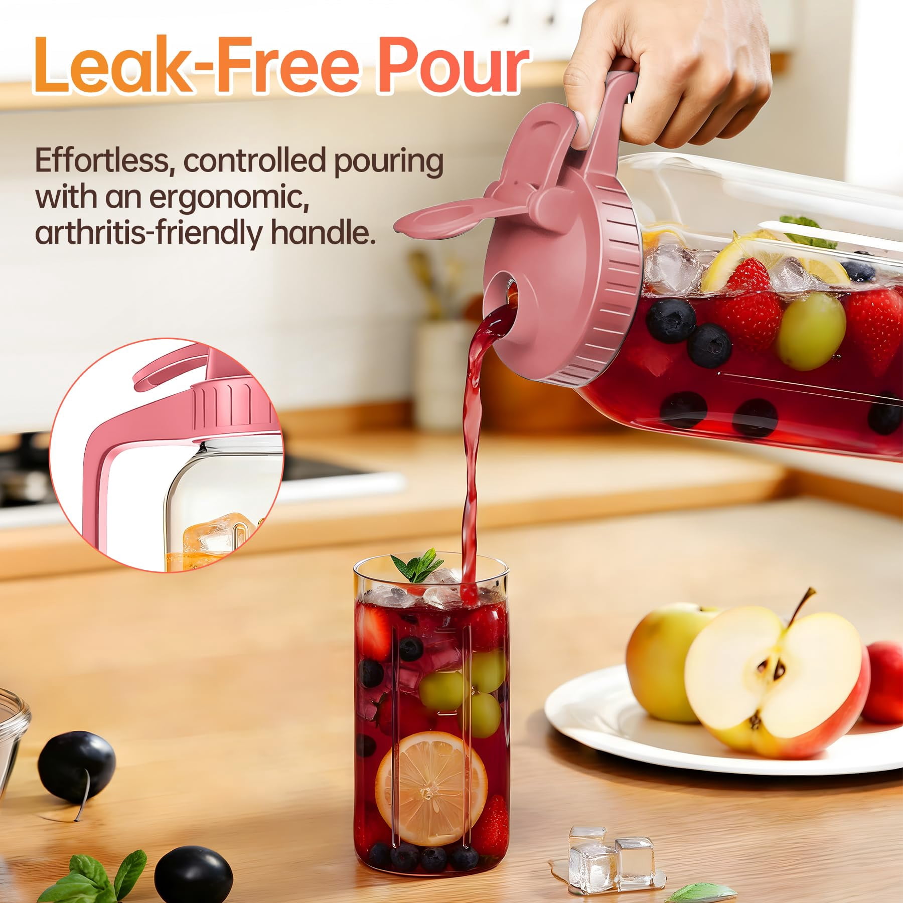 64oz Glass Pitcher With Lid & Spout - 2 Quart Mason Jars  Airtight Leakproof Breastmilk For Cold Brew Coffee Sun Tea Water Juice Wide Mouth Fridge Safe