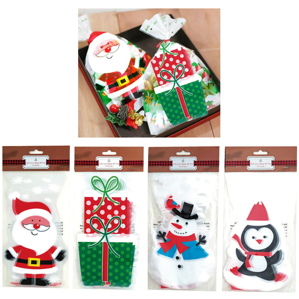 6 X CHRISTMAS CELLO Cellophane FAVOUR Treat Xmas Stocking Sweet Gift Bags SANTA 
