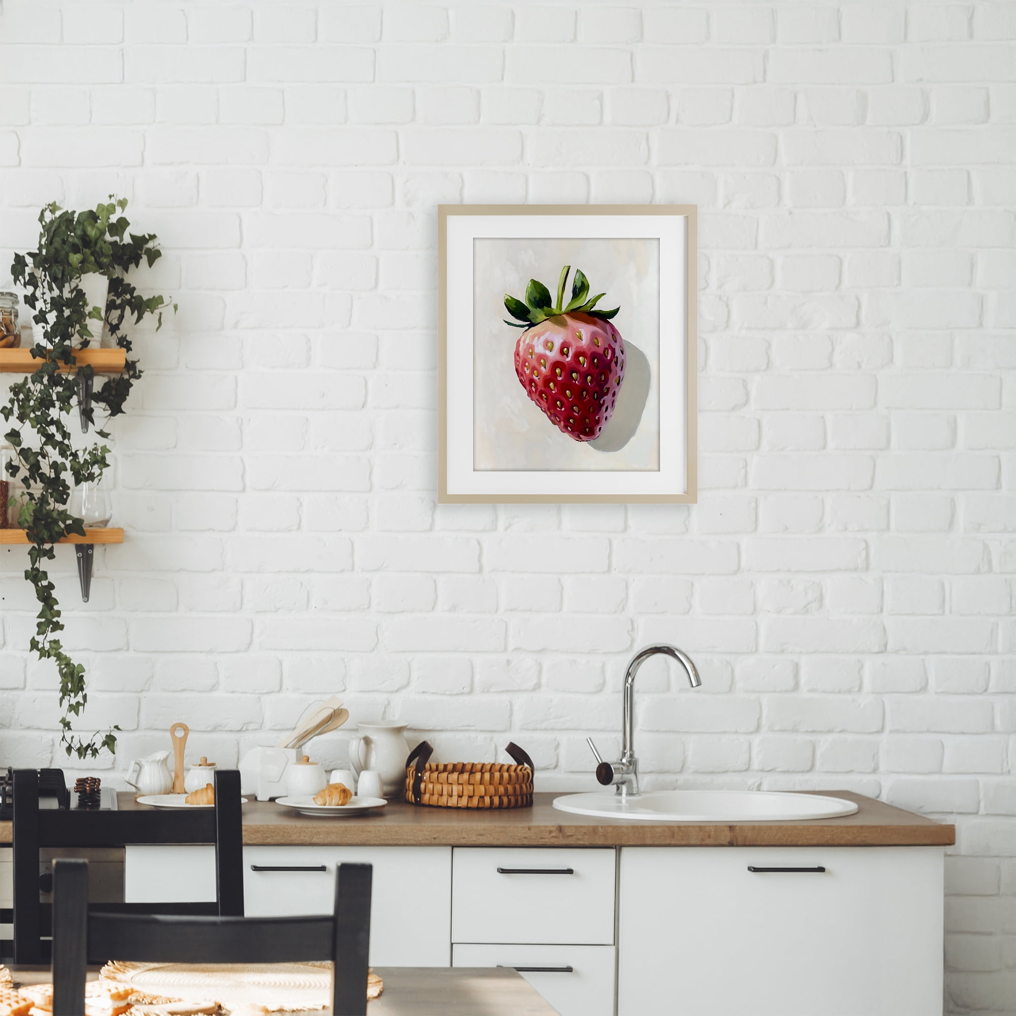 Stupell Industries Juicy Shine Strawberry Birch Framed Print Under Glass, design by The Prints Vibe