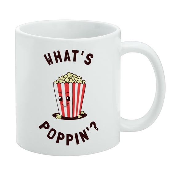 What's Poppin Popping Happening Popcorn Funny Humor White Mug