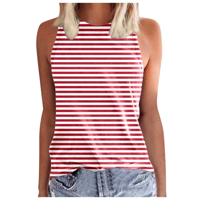 Gpoecd Débardeurs pour Femmes Coupe Ample Mode Décontractée Haut Sans Manches à Rayures pour Usage Quotidien et Superposition Camisoles Grande Taille pour Femmes Rouge,TTTTG