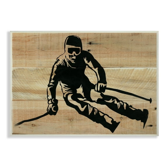 Stupell Industries Skier Decal Wood Front Wall Plaque Art, 10 x 0.5 x 15