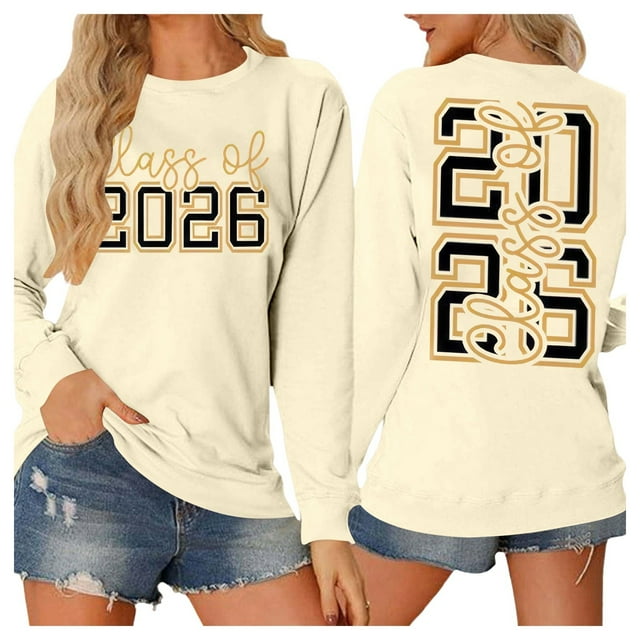Women Sweater Basic Fall Pullover Sweatshirt with Letter Print Round Neck Layering Top Comfort Fit Chandail Manche Longue Femme Beige XL