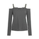 thumbnail image 4 of Mujeres sólido cuello pico manga larga encaje sin tirantes camiseta Polluver blusa Tops Fridja hj4491, 4 of 9