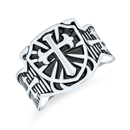 Bling Jewelry Mens Mens Stainless Steel Viking Shield Cross Signet Ring Oxidized Silver Tone