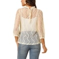 thumbnail image 4 of MODA NOVA Juniors 3/4 Sleeves Ruffle Mock Neck Sheer Lace Tops Ivory S, 4 of 7