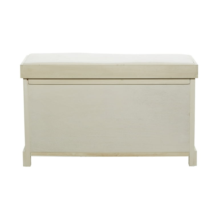 DecMode Wood 2 Baskets Storage Bench with Cushion Seat White