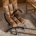 thumbnail image 5 of Genpo Brown Office Chair, Mid Century Modern Leather Desk Chairs with Arms, Wheels Thickend Back and Seat, Adjustable Height, Vintage Computer Chair for Home, Office, 5 of 9