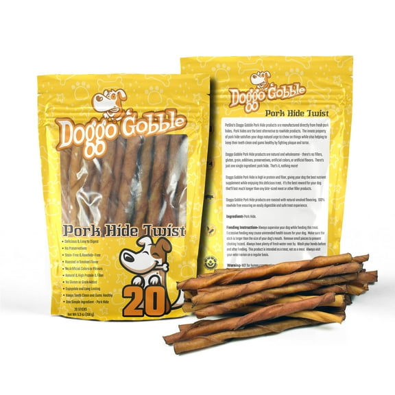 Doggo Gobble Porkhide 5-inch Twist Sticks - 20 Pack
