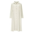 thumbnail image 5 of Women Fall Long Sleeve Maxi Dress Casual Button Down Mock Neck Flowy A-Line Dresses Plus Size Cotton Linen Dress, 5 of 8
