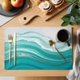 thumbnail image 2 of Teal Waves Abstract Placemats Set of 4, Gradient Fluid Water Ripple Placemats for Dining Table, Place Mats for Kitchen Tabletop, Waterproof Wipeable Dining Table Mats Set, 2 of 9