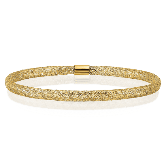 10K Solid Yellow Gold Stretch Popcorn Mesh Chain Bracelet