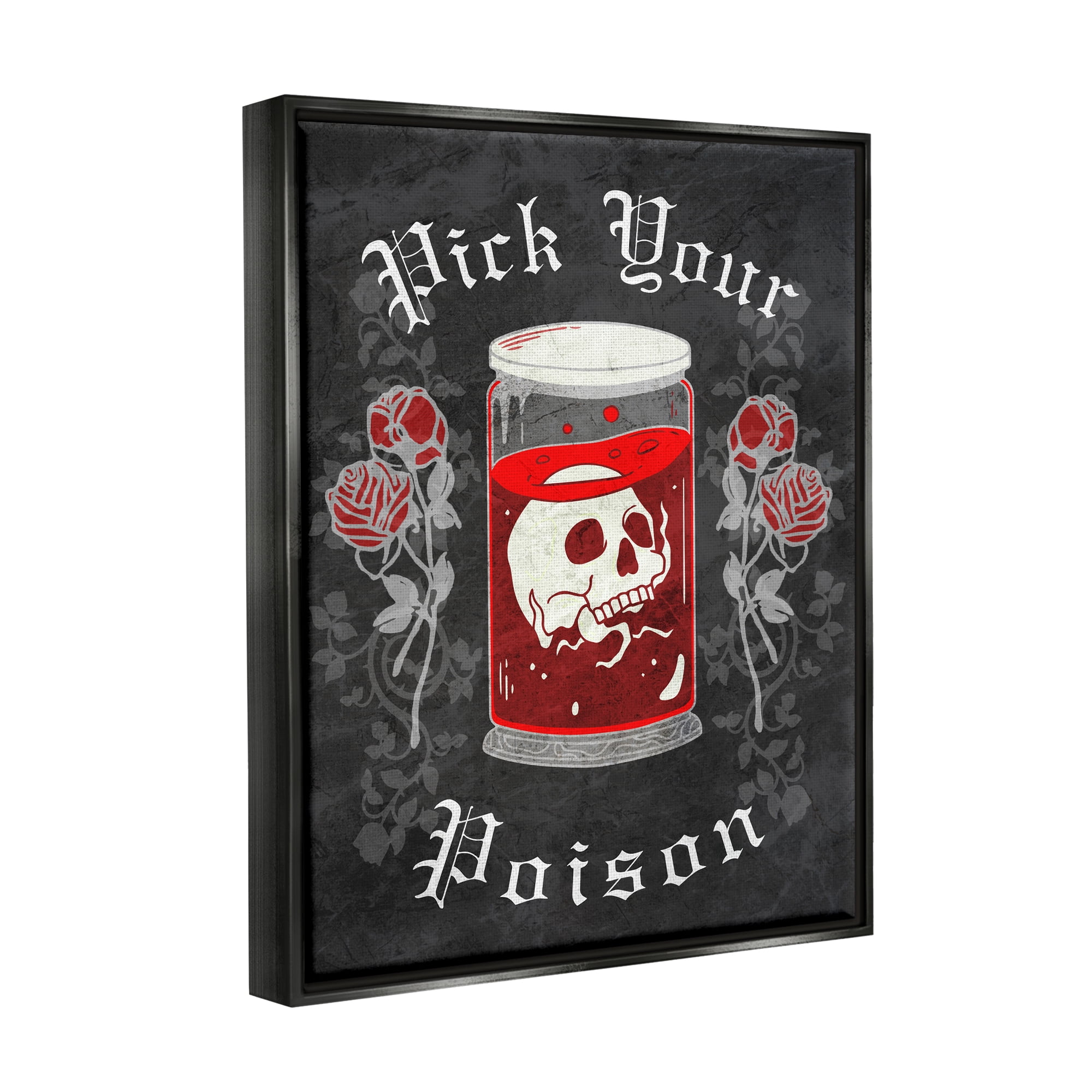 Stupell Industries Pick Your Poison Skull Holiday Painting Black Floater Framed Art Print Wall Art, 17 x 21