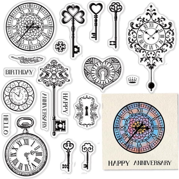 1sheet Key Clear Stamps for Card Making Decoration Scrapbooking Supplies Clock Clear Stamps Pocket