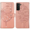 thumbnail image 3 of Nalacover for Samsung Galaxy S23 Wallet Case, Rhinestone Butterfly& Flower Pattern Cover with Card Slots Holder Kickstand, Wrist Strap Handbag PU Leather Magnetic Clasp Shockproof Case, Rosegold, 3 of 11