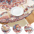 thumbnail image 4 of Stretch Fit Round Tablecloth in Boho Floral, 44 Inch Elastic Edge for 38-42 Inch Tables Spill Resistant, 4 of 7