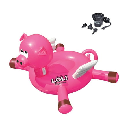 - Swimline LOL! Series Giant Inflatable Ride-On Flying Pig Pool Float + Air Pump