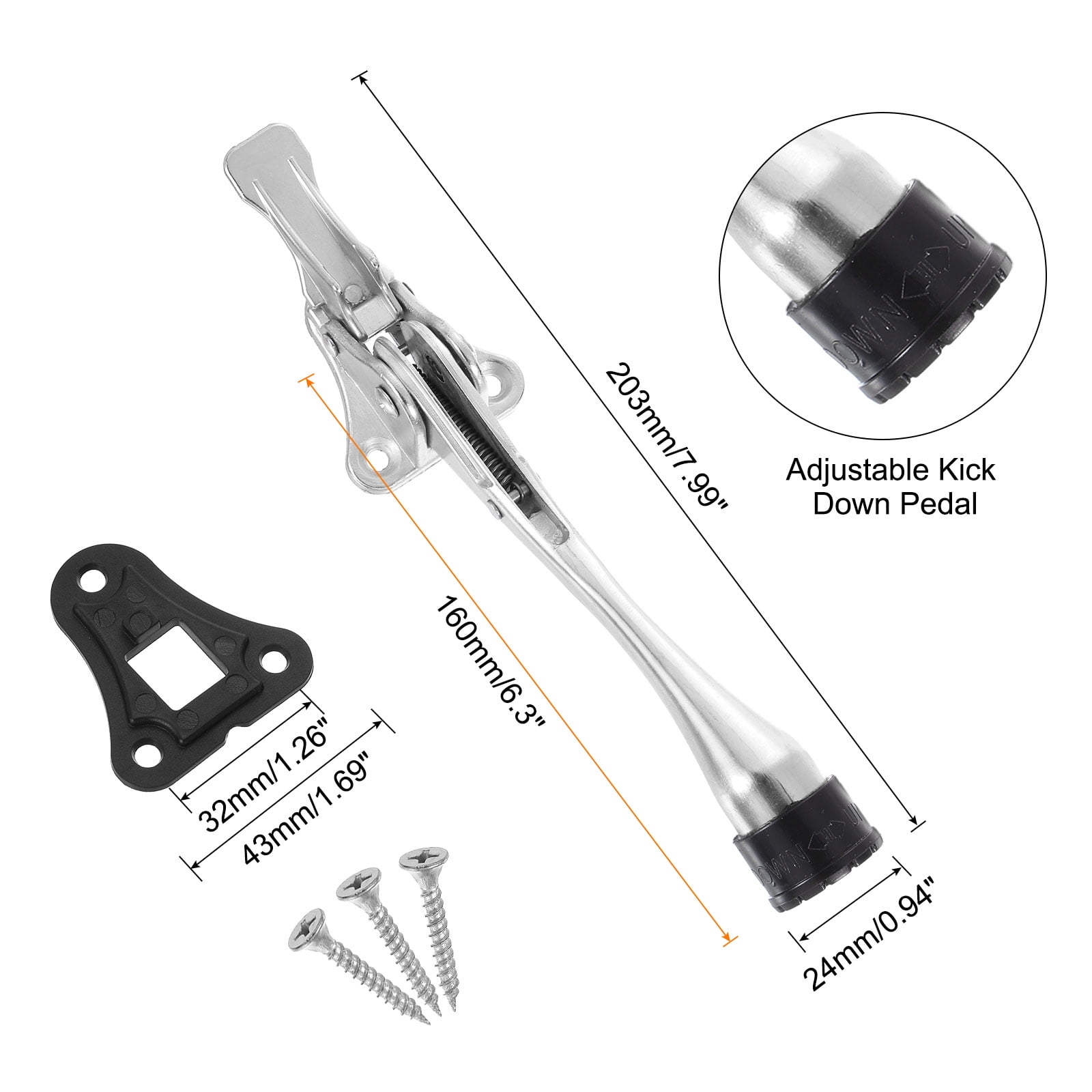 Uxcell 6 Inch Kickdown Door Stopper, One Touch Pedal Heavy Duty Door Stop Holder, Height-Adjustable Rubber Foot, (Silver, 2 Pack)