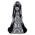 thumbnail image 2 of Women's Gothic Ruffle Bell Sleeve Corset Halloween Costume Plus Size Dress Pattern Print Necklace Trim Dress, 2 of 4