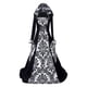 thumbnail image 3 of Women's Gothic Ruffle Bell Sleeve Corset Halloween Costume Plus Size Dress Pattern Print Necklace Trim Dress, 3 of 4