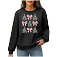 thumbnail image 2 of GuzomFashion Womens Black Christmas Waffle Knit Sweatshirt - Soft Stretchy with Tree & Pink Bow Print, Relaxed Fit S-XXL,Size M, 2 of 6
