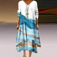 thumbnail image 3 of Funicet Womens Plus Size Boho Dresses Retro Button Dress V Neck 3/4 Sleeve Floral Bohemian Maxi Dresses Irregular Hem Wrap Evening Dresses, 3 of 5