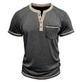 thumbnail image 5 of Dpytoraw Color Blocked Button Open Neck Pocket Men Casual Loose Trendy Comfortable Solid Color Round Neck Short Sleeved T Shirt Pocket T-Shirts Men Dark Gray XXXL, 5 of 5