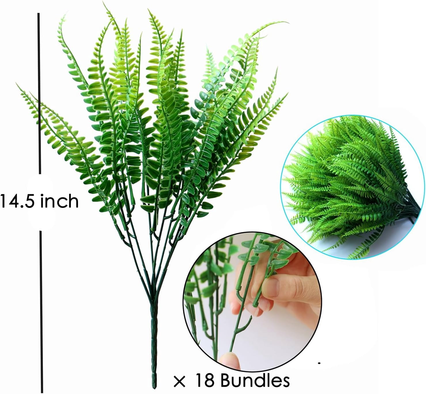 18Pcs Artificial Plants Outdoors UV Resistant Fake Boston Fern Bushes Plastic Faux Plants Shrubs Greenery Plants for Indoor Outside Porch Planter Patio Window Box Garden Decor