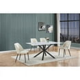 thumbnail image 4 of 5pc Marbre Blanc Enveloppé Table à Manger avec Verre Trempé et Chaises Beiges, 4 of 5