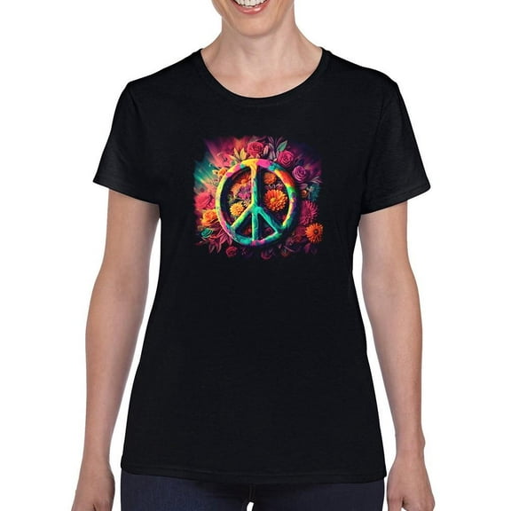 Floral Peace, Colorful Flowers T-Shirt Womens -Smartprints Designs, Female Regular Fit