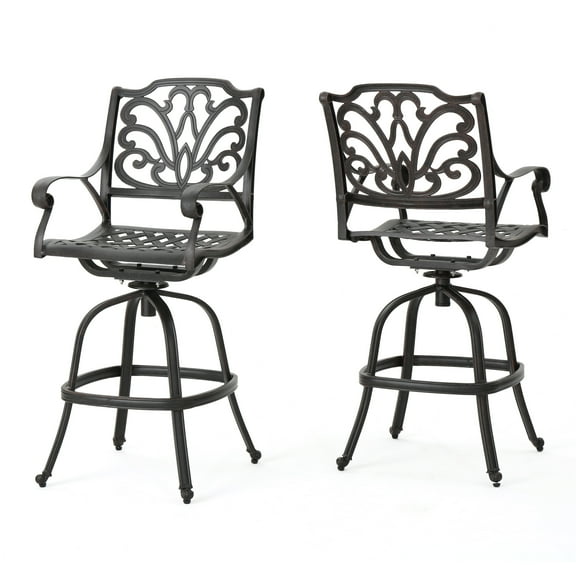 GDF Studio Fonzo Outdoor Cast Aluminum Swivel 29.5 Inch Barstools, Set of 2, Bronze