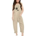 thumbnail image 3 of FAOWME Girls Summer Print V Neck Sleeveless Romper Loose Fit Casual Jumpsuit Onesie With Pockets For Teens And Juniors Lightweight Comfort Khaki 5-6 Years, 3 of 5
