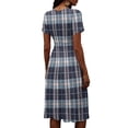 thumbnail image 6 of Minjewel Women's Plaid Mini Dress with V-Neck Short Sleeve - Gingham Summer Dress, Loose Flowy Beach Party Outfit, Preppy Comfy Vacation Top,Blue,M, 6 of 6
