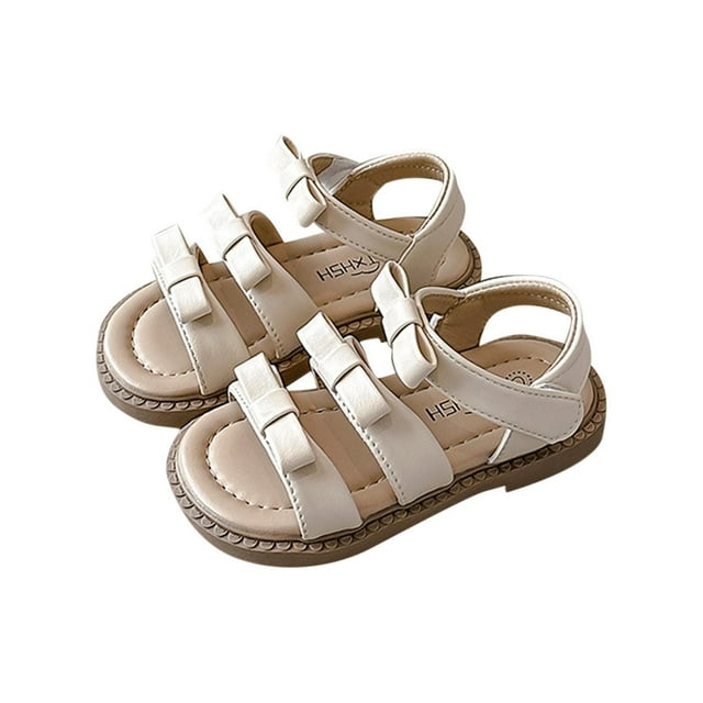 Girls' Bow Sandals for Girls, Soft Rubber Sole, Open-Toed Design, Adjustable Hook-and-Loop Closure, Silver Color, Size 23