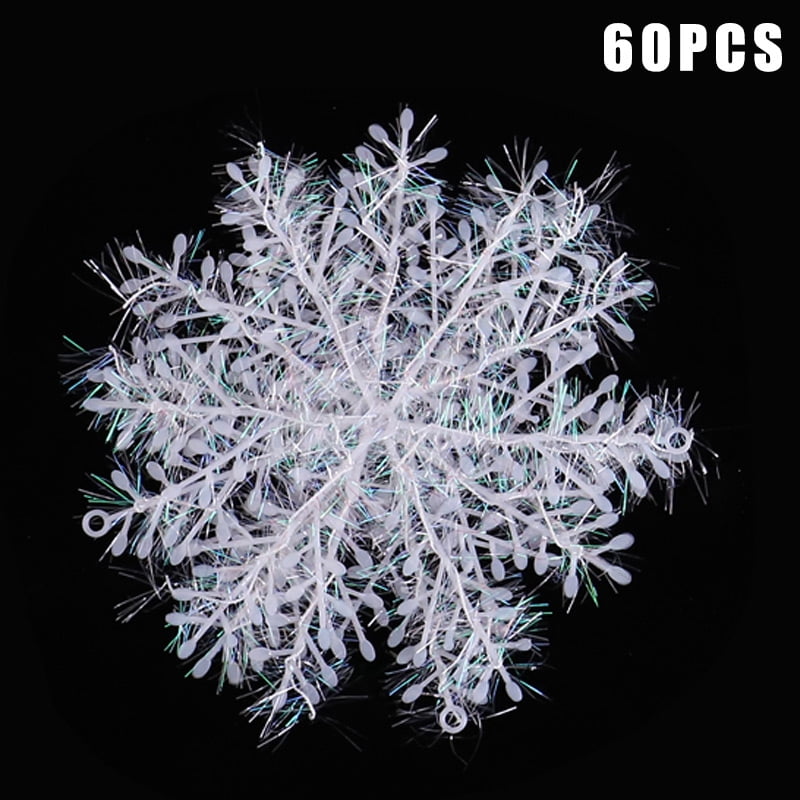 12/30/60pcs White Plastic Snowflake Ornaments Christmas Tree Party Decor New