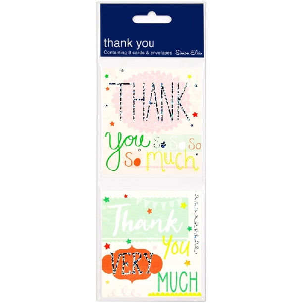 Simon Elvin - Paquete doble de tarjetas Thank You (Paquete de 6) (Multicolor)